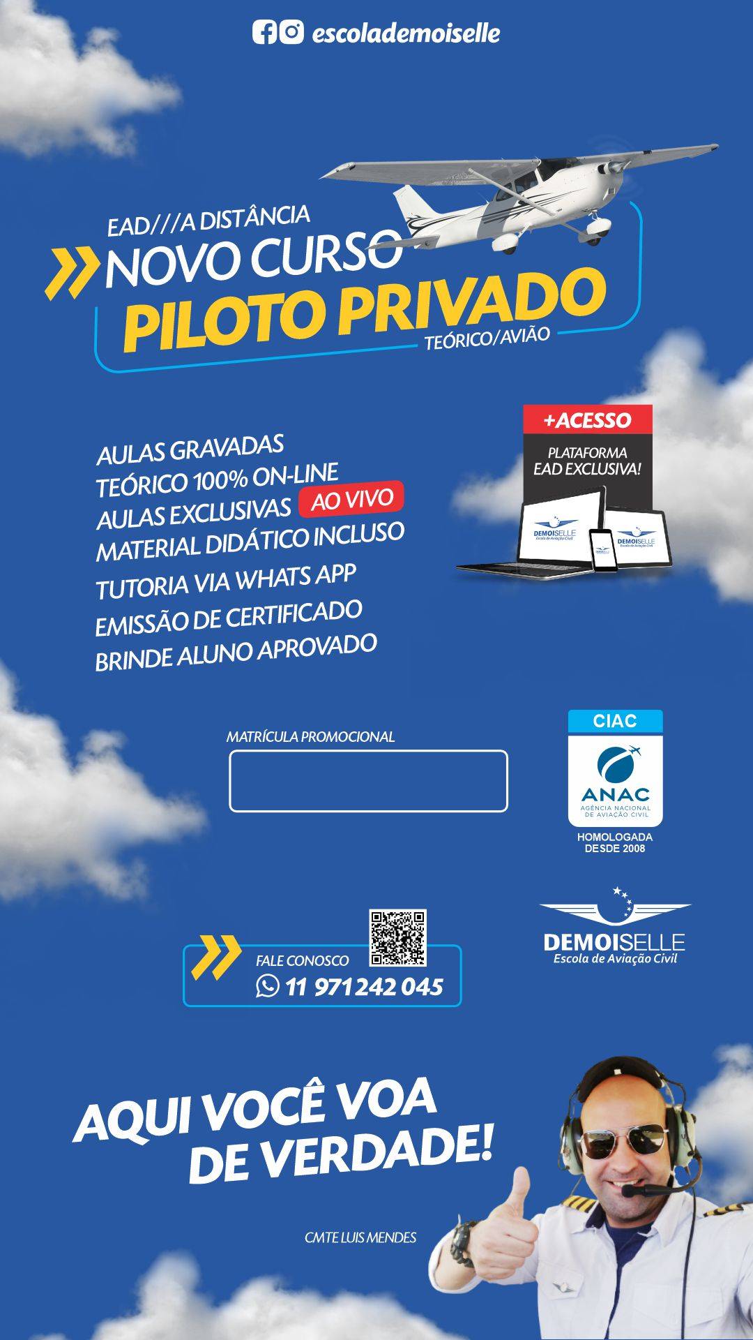 Sobre o curso PILOTO PRIVADO AVIÃO